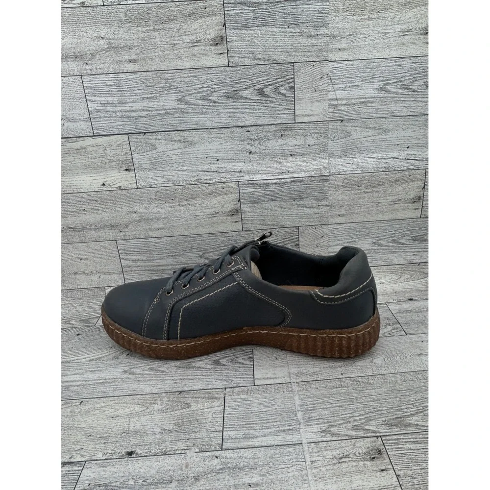 Clarks Collection Navy Leather Side Zip Lace Up Sneakers 261795204050 Women 7.5M